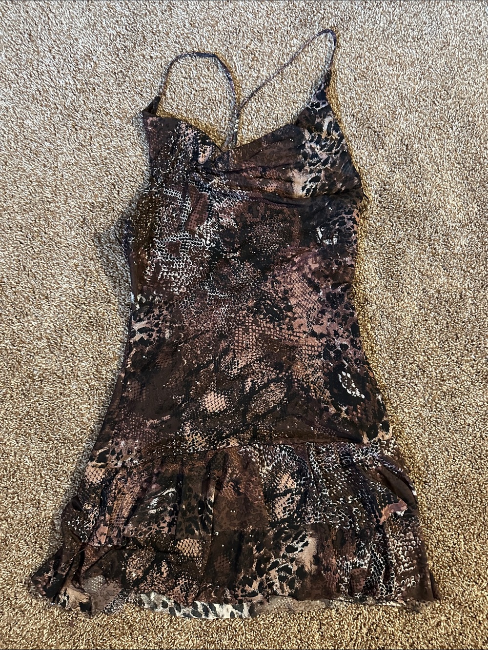 Animal-Print Brown Mini Dress with Ruffle
